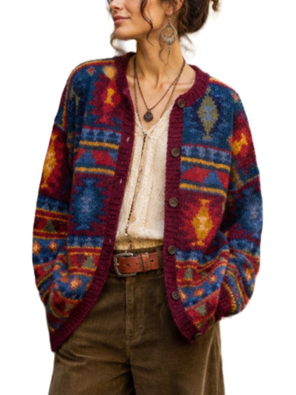 Vintage 90s MOHAIR Sweater Southwest Aztec Maximalism Boho Eclectic Cardigan